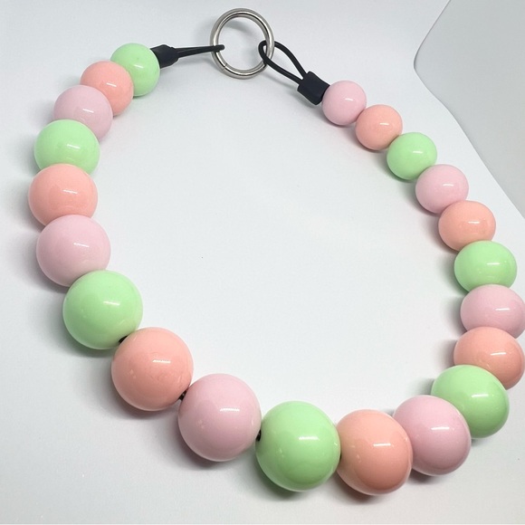 Watermelon Pink & Seafoam Green Beaded Dog Collar Necklace Size Medium - Picture 5 of 7